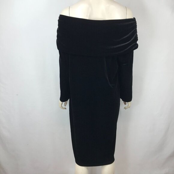 TRAVELERS BY CHICO'S - WOMEN'S 2 - BLACK VELVET VELOUR OFF SHOULDER DRESS - Picture 5 of 7